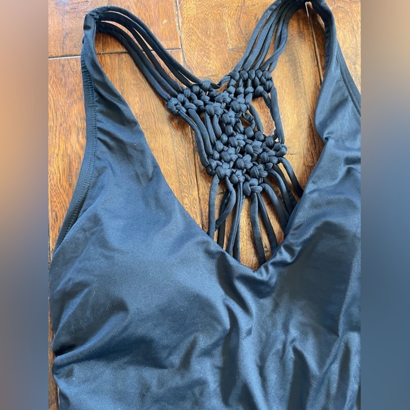 Jantzen Black Macrame Strappy Back One Piece Ruched Bathing Suit Swim 8 - Picture 7 of 11